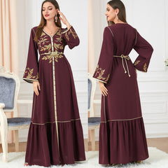 Abaya Women's Arab Dress Embroidered Crew Neck Dress 3250 - Hiychic