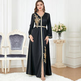 Abaya Women's Arabic Robe Split V-neck Black Dress 3277 - Hiychic