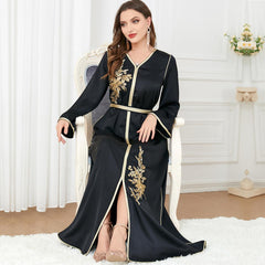 Abaya Women's Arabic Robe Split V-neck Black Dress 3277 - Hiychic