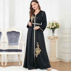 Abaya Women's Arabic Robe Split V-neck Black Dress 3277 - Hiychic