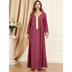 Arab Clothing Abaya Women's V-neck Long Sleeve Muslim Dress 3396 - Hiychic