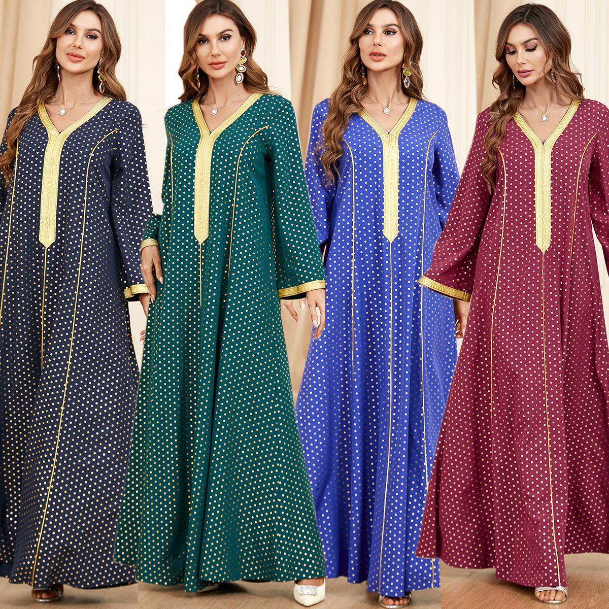Arab Clothing Abaya Women's V-neck Long Sleeve Muslim Dress 3396 - Hiychic