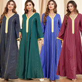 Arab Clothing Abaya Women's V-neck Long Sleeve Muslim Dress 3396 - Hiychic