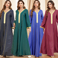 Arab Clothing Abaya Women's V-neck Long Sleeve Muslim Dress 3396 - Hiychic