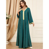 Arab Clothing Abaya Women's V-neck Long Sleeve Muslim Dress 3396 - Hiychic