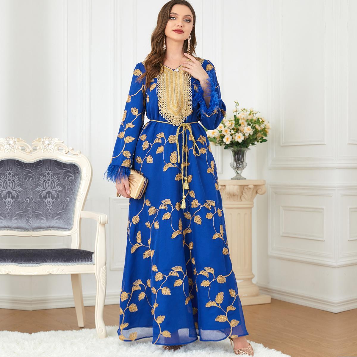 Arab Fashion Long Sleeve Bronzing V-neck Muslim Dress 3279 - Hiychic