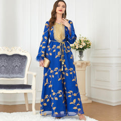 Arab Fashion Long Sleeve Bronzing V-neck Muslim Dress 3279 - Hiychic