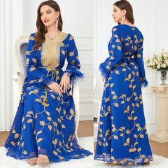 Arab Fashion Long Sleeve Bronzing V-neck Muslim Dress 3279 - Hiychic