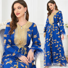 Arab Fashion Long Sleeve Bronzing V-neck Muslim Dress 3279 - Hiychic