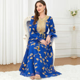 Arab Fashion Long Sleeve Bronzing V-neck Muslim Dress 3279 - Hiychic