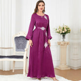 Arab Long Sleeve Beaded round Neck Muslim Dress 3301 - Hiychic