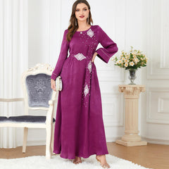 Arab Long Sleeve Beaded round Neck Muslim Dress 3301 - Hiychic