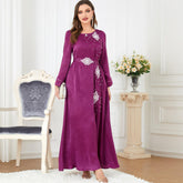 Arab Long Sleeve Beaded round Neck Muslim Dress 3301 - Hiychic