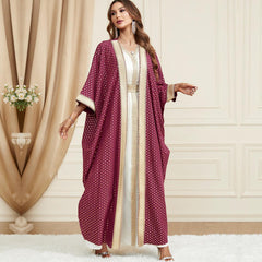 Arab Robe Abaya Women's V-neck Long Sleeve Muslim Two-Piece Dress 3319 - Hiychic