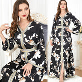 Arab Robe Muslim Abaya Long Sleeve Printed Dress - Hiychic