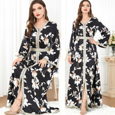 Arab Robe Muslim Abaya Long Sleeve Printed Dress - Hiychic