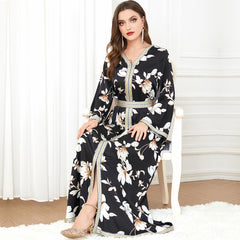 Arab Robe Muslim Abaya Long Sleeve Printed Dress - Hiychic