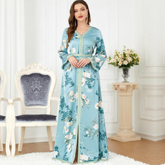Arabic Dress Print stitching Abaya Dress 3280 - Hiychic
