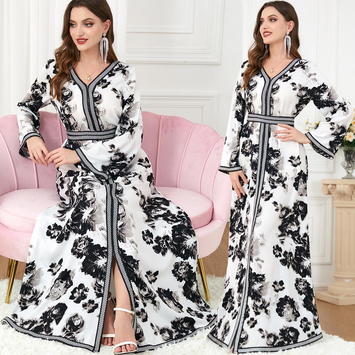Djellaba Printed Patchwork Abaya Dress - Hiychic