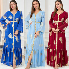 _Gift_Muslim Islamic Long Dress Spring/Summer Fashion Long Sleeve Bronzing Dress - Hiychic