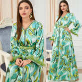 Loose Long Sleeve Printed V-neck Southeast Asia Maxi Dress 3249 - Hiychic