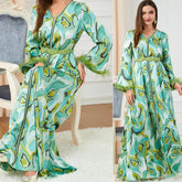Loose Long Sleeve Printed V-neck Southeast Asia Maxi Dress 3249 - Hiychic