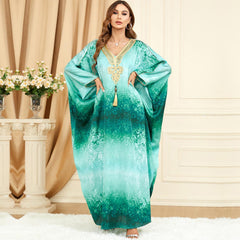 Muslim Abaya Batwing Sleeve Print Loose Dress 3298. - Hiychic