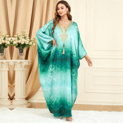 Muslim Abaya Batwing Sleeve Print Loose Dress 3298. - Hiychic