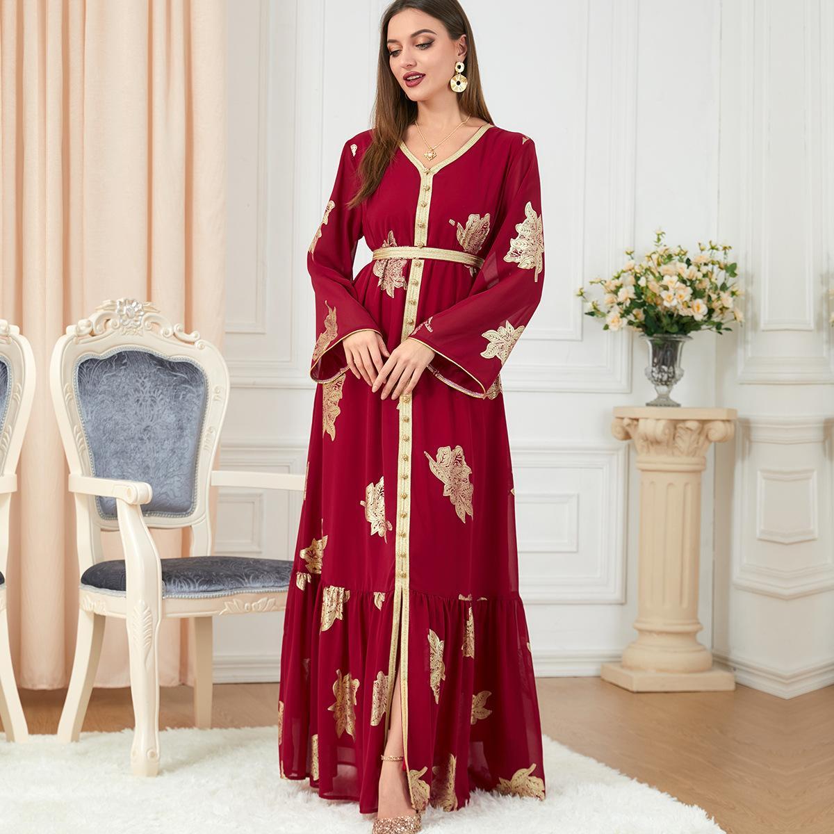 Muslim Abaya Long Sleeve Printed Dress 3203 - Hiychic