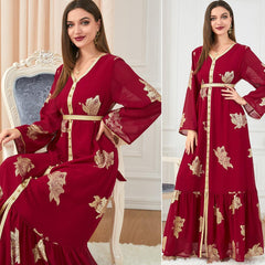 Muslim Abaya Long Sleeve Printed Dress 3203 - Hiychic
