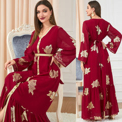 Muslim Abaya Long Sleeve Printed Dress 3203 - Hiychic