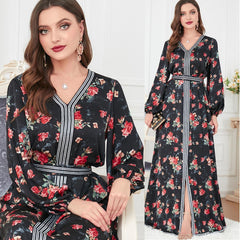 Muslim Abaya Printed Long Sleeve Dress 3303 - Hiychic