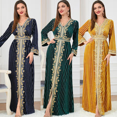 Muslim Abaya Slim-Fit Gilded Velvet Dress 32711 - Hiychic