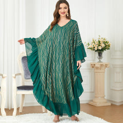 Muslim Abaya Stitching Batwing Sleeve Print Loose Dress 3284. - Hiychic
