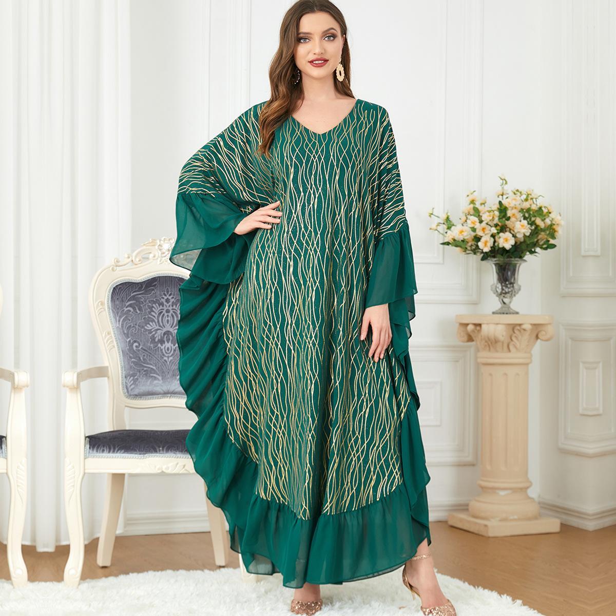 Muslim Abaya Stitching Batwing Sleeve Print Loose Dress 3284. - Hiychic