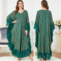 Muslim Abaya Stitching Batwing Sleeve Print Loose Dress 3284. - Hiychic