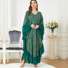 Muslim Abaya Stitching Batwing Sleeve Print Loose Dress 3284. - Hiychic