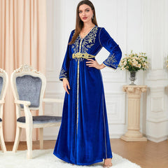 Muslim Absence Autumn/Winter Embroidery Knitted Dress Velvet Dress 3247. - Hiychic
