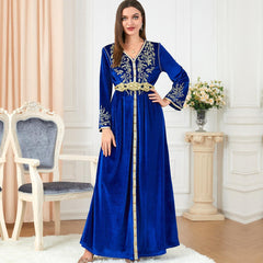 Muslim Absence Autumn/Winter Embroidery Knitted Dress Velvet Dress 3247. - Hiychic