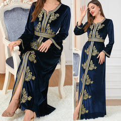 Muslim Autumn and Winter Embroidery Clothes Velvet Dress 3217 - Hiychic