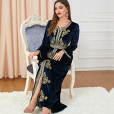 Muslim Autumn and Winter Embroidery Clothes Velvet Dress 3217 - Hiychic