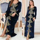 Muslim Autumn and Winter Embroidery Clothes Velvet Dress 3217 - Hiychic