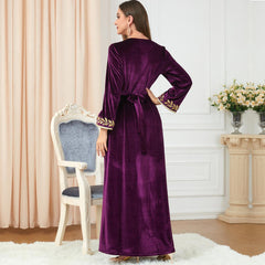 Muslim Autumn/Winter Women's Clothing Embroidered Abaya Velvet Dress 3270 - Hiychic