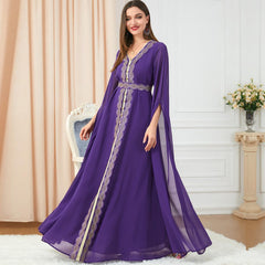 Muslim Chiffon Super Long Sleeve Abaya Dress Dress 3221 - Hiychic