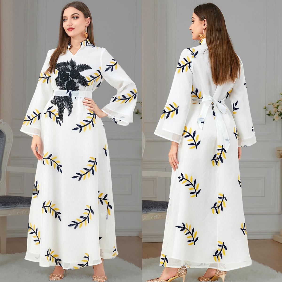 Muslim Embroidered Maxi Dress Abaya Dress 3181 - Hiychic