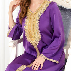 Muslim Fashion Loose Dress Abaya Beaded Robe 3288. - Hiychic
