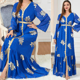 Muslim Fashion Robe V-neck Long Sleeve Bronzing Dress 3203 - Hiychic