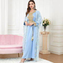 Muslim Fashion Suit Embroidered Lace Dress Two-Piece Set 3275 - Hiychic