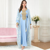 Muslim Fashion Suit Embroidered Lace Dress Two-Piece Set 3275 - Hiychic