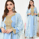 Muslim Fashion Suit Embroidered Lace Dress Two-Piece Set 3275 - Hiychic